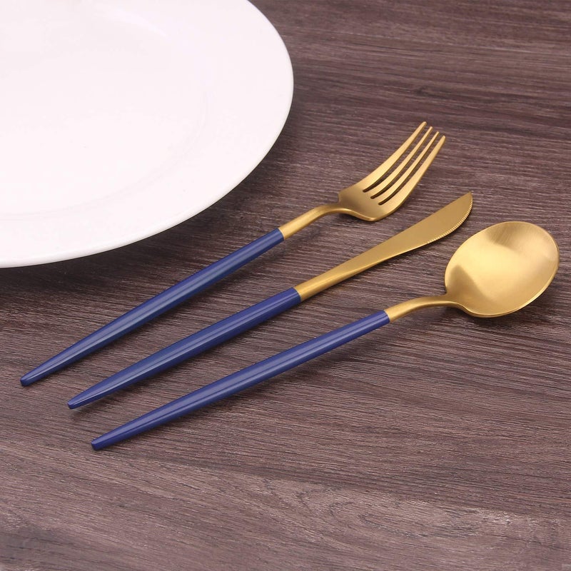 Bysta Matte Gold Silverware Set with blue handle, Bysta 20-Piece Stainless Steel Flatware Set, Kitchen Utensil Set Service for 4, Tableware Cutlery Set for Home and Restaurant, Satin Finish, Dishwasher Safe - Image 5